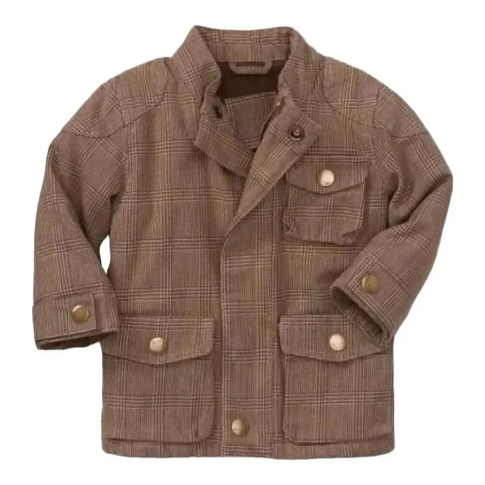 Baby Boys Gap Brown Houndstooth Winter Plaid Statement Jacket - Sz 0-6 m